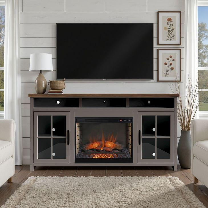 Avalon Sandstone and Whiskey 74" TV Stand with Fireplace