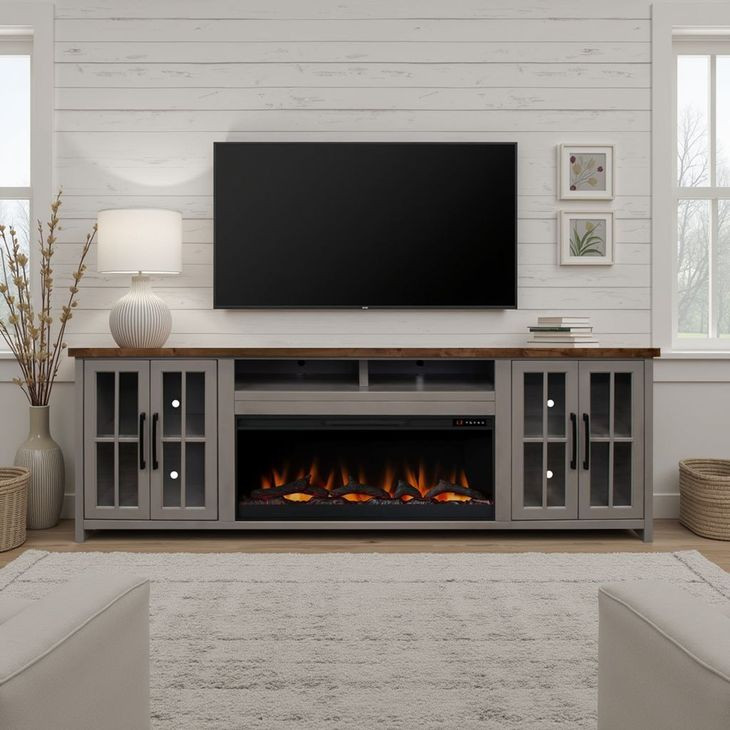 Avalon Sandstone and Whiskey 97" TV Stand with Fireplace