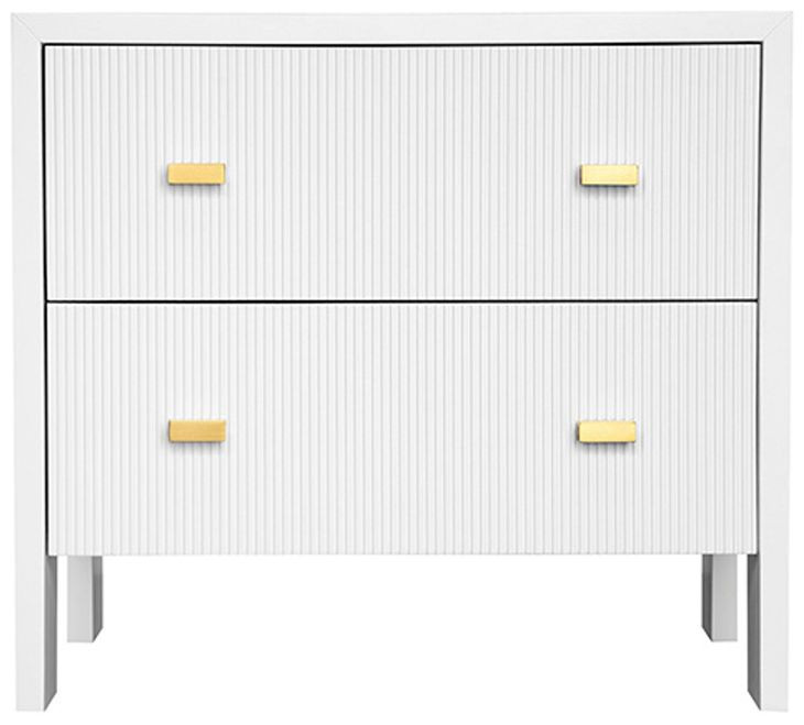 Andre Matte White Lacquer Oak 2 Drawer Side Table