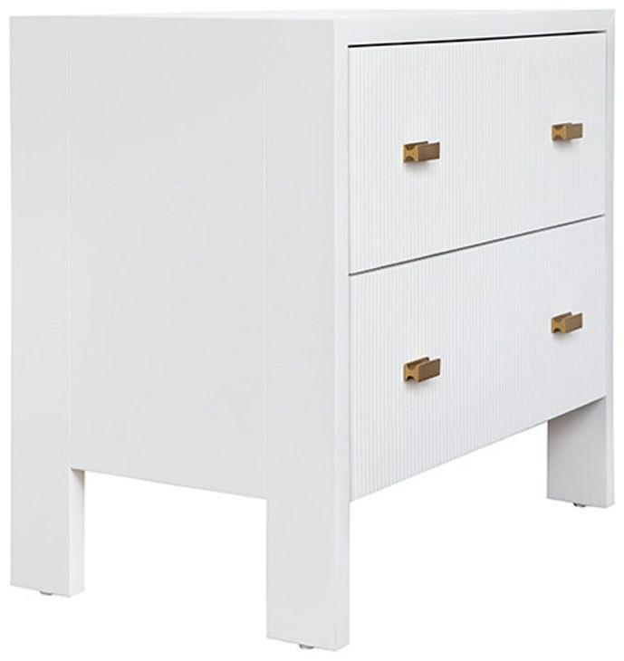 Andre Matte White Lacquer Oak 2 Drawer Side Table