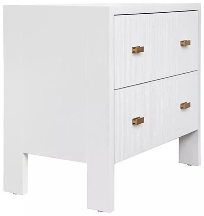 Andre Matte White Lacquer Oak 2 Drawer Side Table