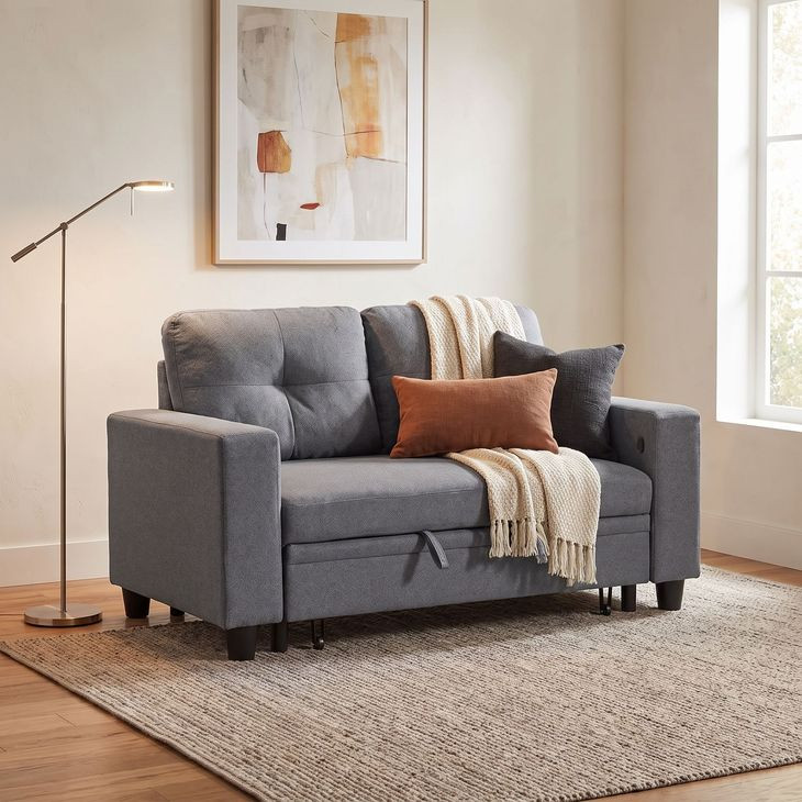 Ansley Gray 57" Loveseat with Pull Out Bed