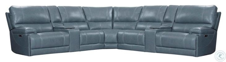 Hemingway Verona Azure Leather 7 Piece Modular Power Reclining Sectional