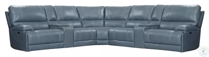 Hemingway Verona Azure Leather 7 Piece Modular Power Reclining Sectional