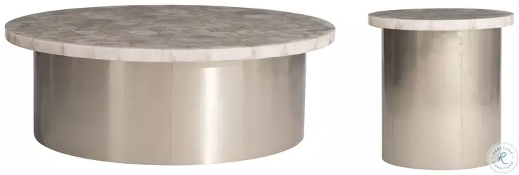 Shimla White Agate Marble And German Silver Occasional Table Set