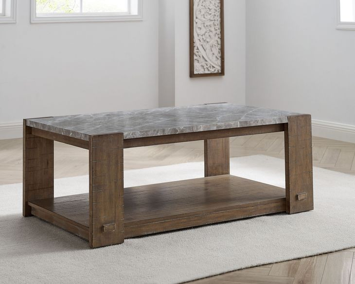 Libby Brown Rectangular Sintered Stone Coffee Table with Casters