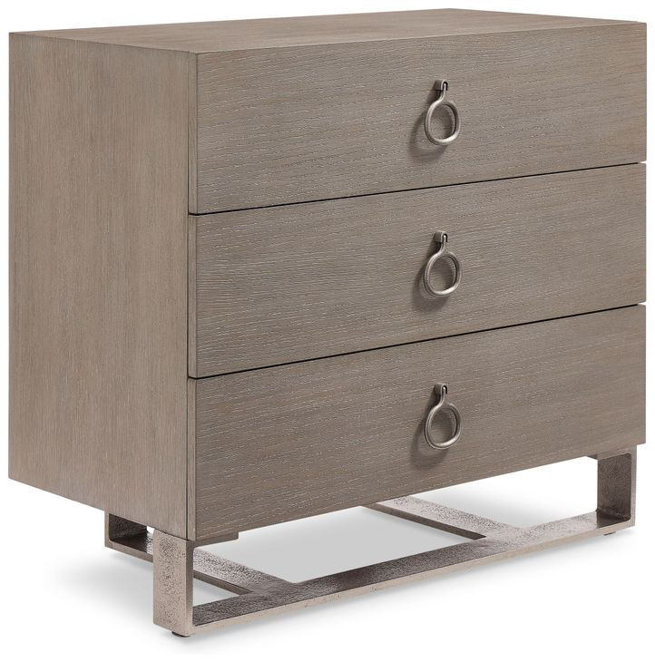 Linea Cerused Greige and Textured Graphite Metal Nightstand from