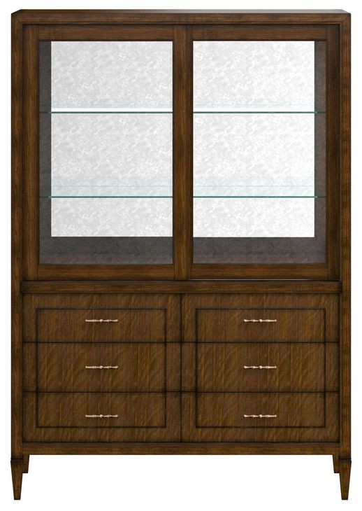 Eave Brown 2 Glass Door China Cabinet with 6 Drawers
