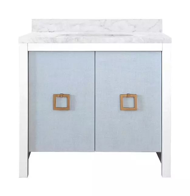 April Textured Light Blue Linen Carrera Marble Top Bath Vanity