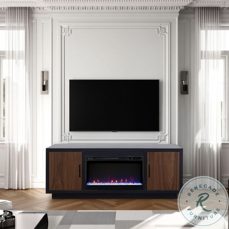 Aria Black And Walnut 66" Fireplace TV Stand