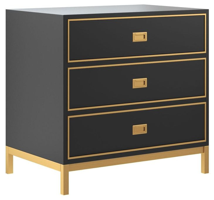 Boulevard Raven Black and Gold 3 Drawer Nightstand