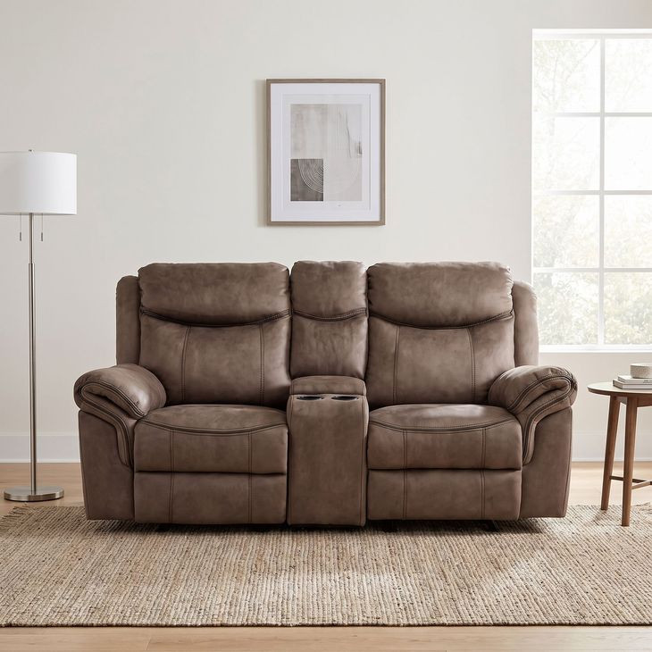 Aram Brown Double Glider 80" Reclining Console Loveseat
