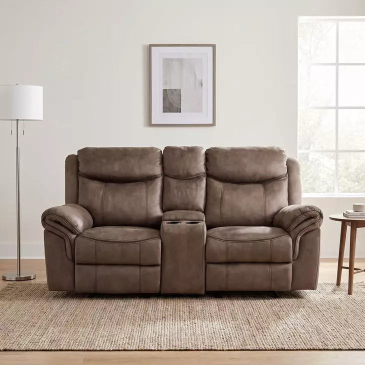 Aram Brown Double Glider 80" Reclining Console Loveseat