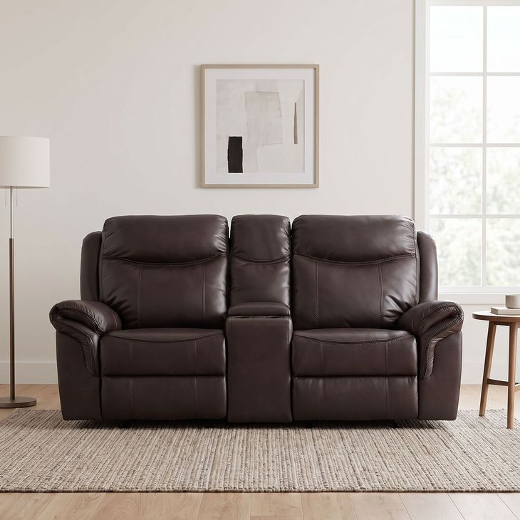 Aram Dark Brown 80" Double Glider Reclining Console Loveseat