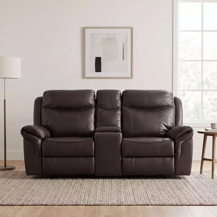 Aram Dark Brown 80" Double Glider Reclining Console Loveseat