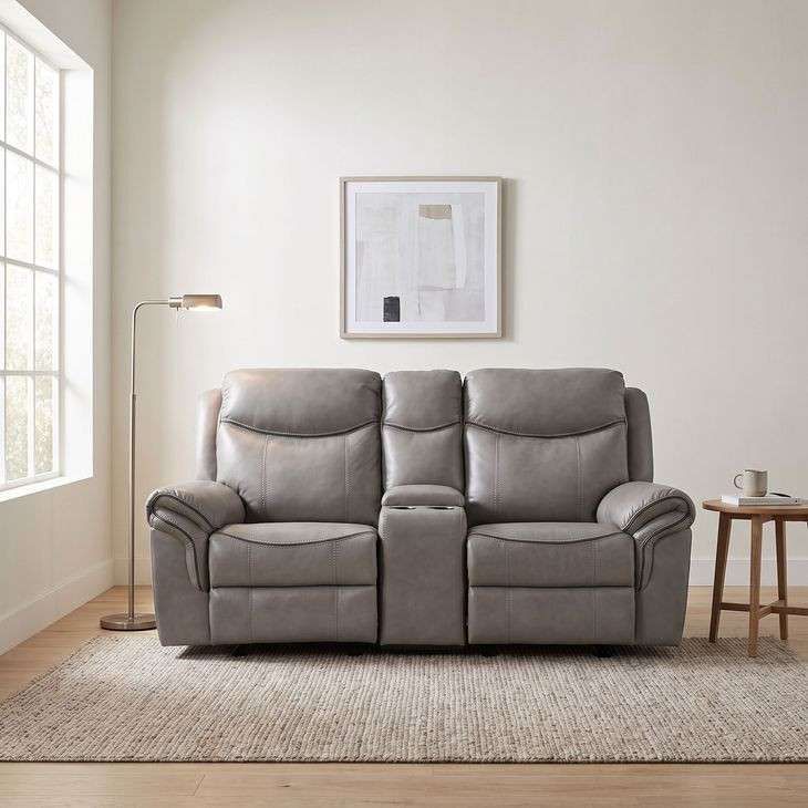 Aram Gray Glider Reclining Loveseat With Console
