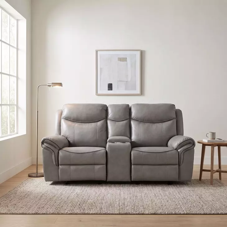 Aram Gray Glider Reclining Loveseat With Console
