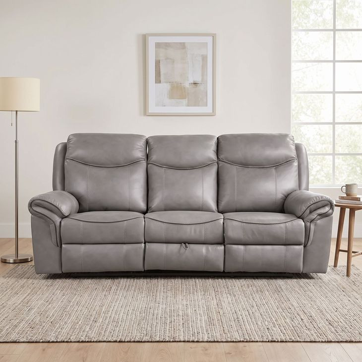 Aram Gray Glider 89" Reclining Sofa With Center Drop Down Cup Holders