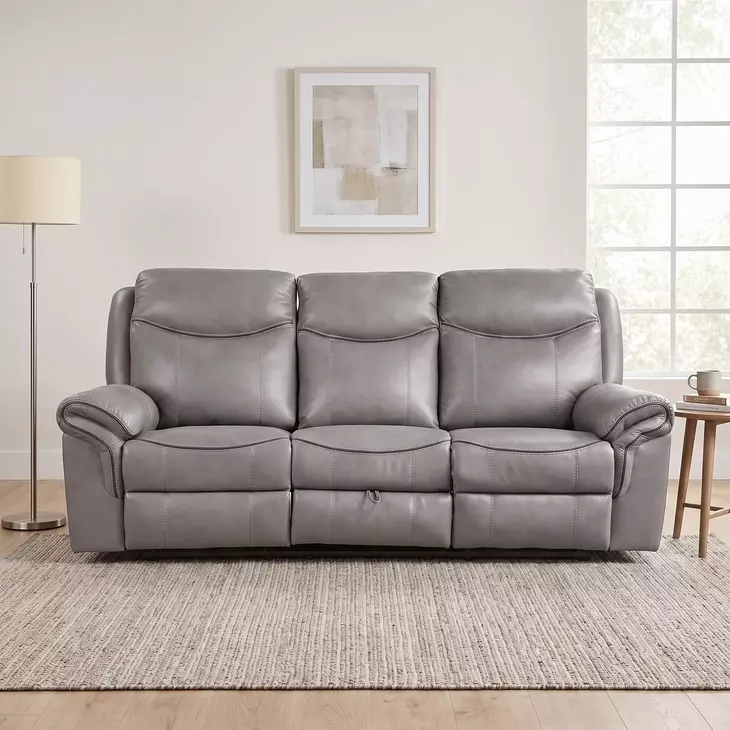 Aram Gray Glider 89" Reclining Sofa With Center Drop Down Cup Holders
