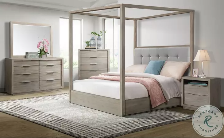 Cadia Grey Upholstered Canopy Bedroom Set