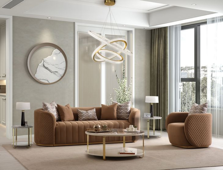 Ariana Gold and Caramel Velvet Accent Chair