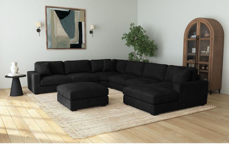 Mesa Black Upholstered Square Modular Ottoman