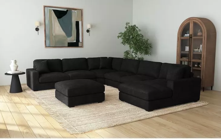 Mesa Black Upholstered Square Modular Ottoman