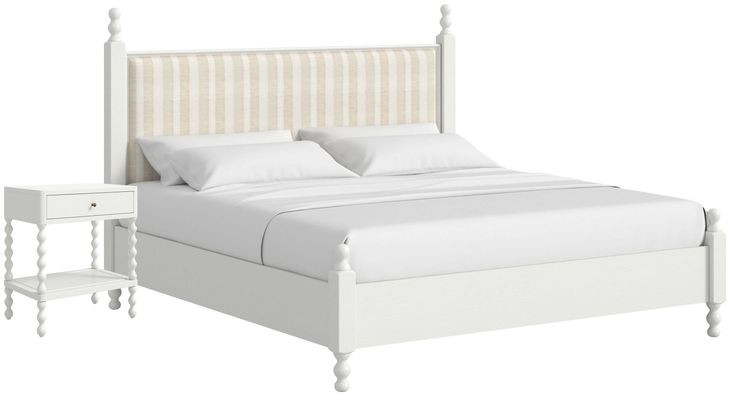 Haven Warm White Upholstered Finial Poster Bedroom Set