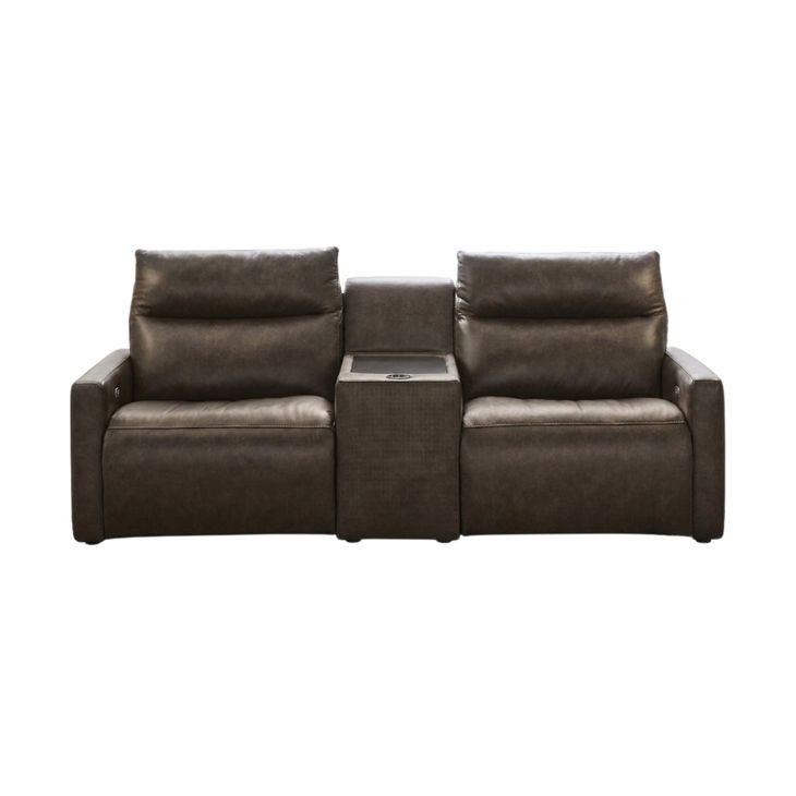 ModZ Chocolate Leather 3 Piece Modular Power Reclining Sectional with Audio Console and USB Charging