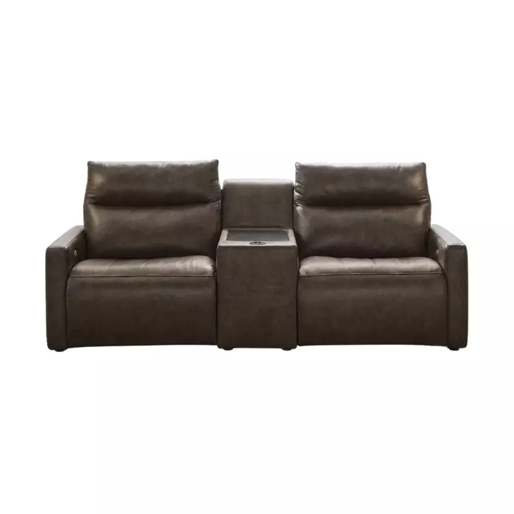 ModZ Chocolate Leather 3 Piece Modular Power Reclining Sectional with Audio Console and USB Charging