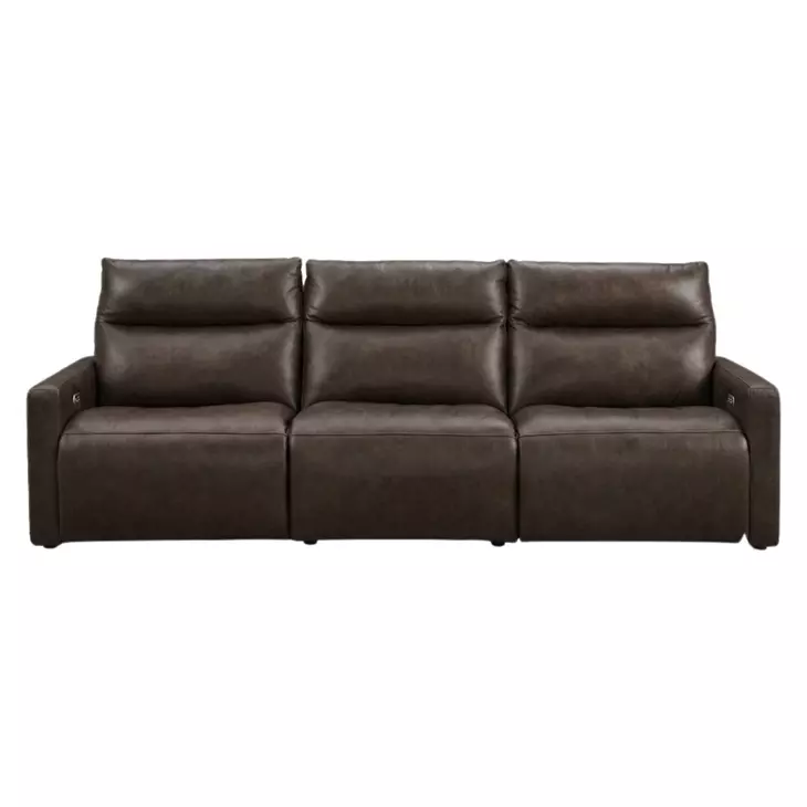 ModZ Chocolate Leather 3 Piece Modular Power Reclining Sectional with Power Headrest and USB Charging