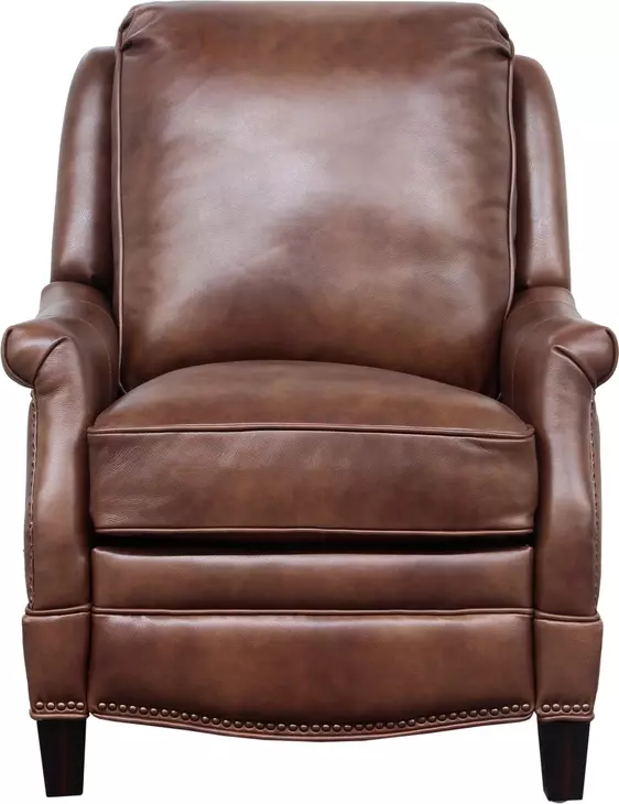Ashebrooke Wenlock Tawny Leather Push Thru The Arms Recliner with Nailhead Trim