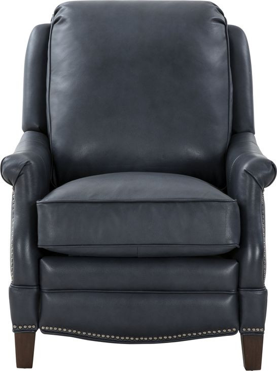 Ashebrooke Barone Navy Blue Leather Push Thru The Arms Recliner with Nailhead Trim