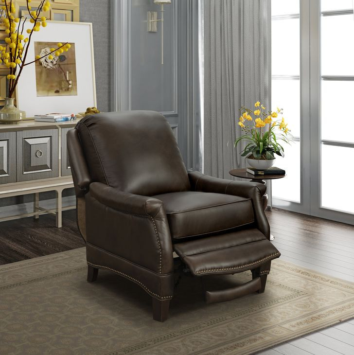 Ashebrooke Ashford Walnut Leather Push Thru The Arms Recliner with Nailhead Trim