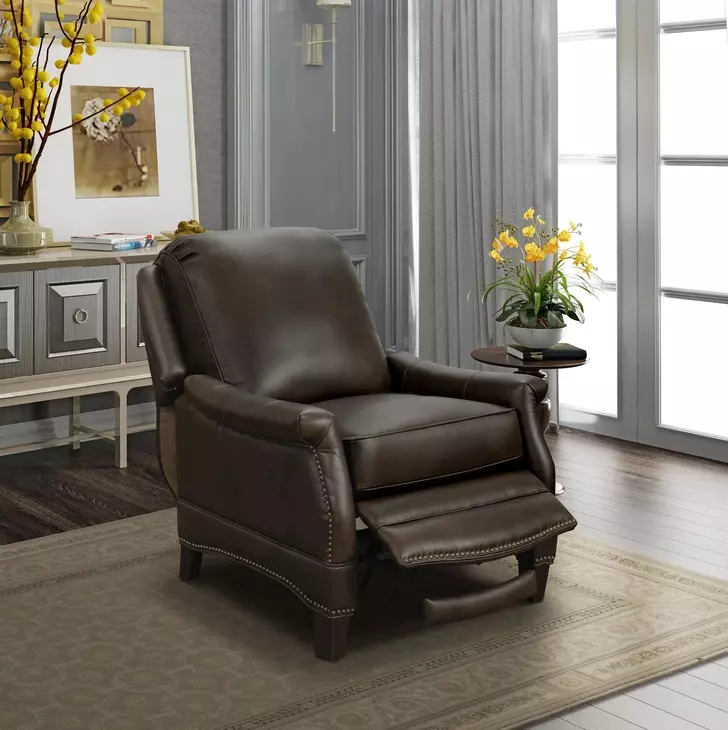 Ashebrooke Ashford Walnut Leather Push Thru The Arms Recliner with Nailhead Trim