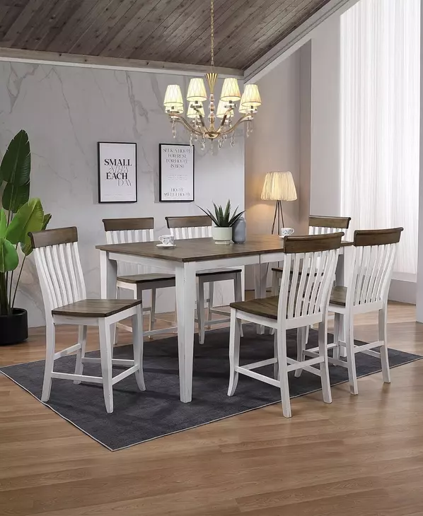 Ashford White and Brown Rectangular Extendable Counter Height Dining Room Set
