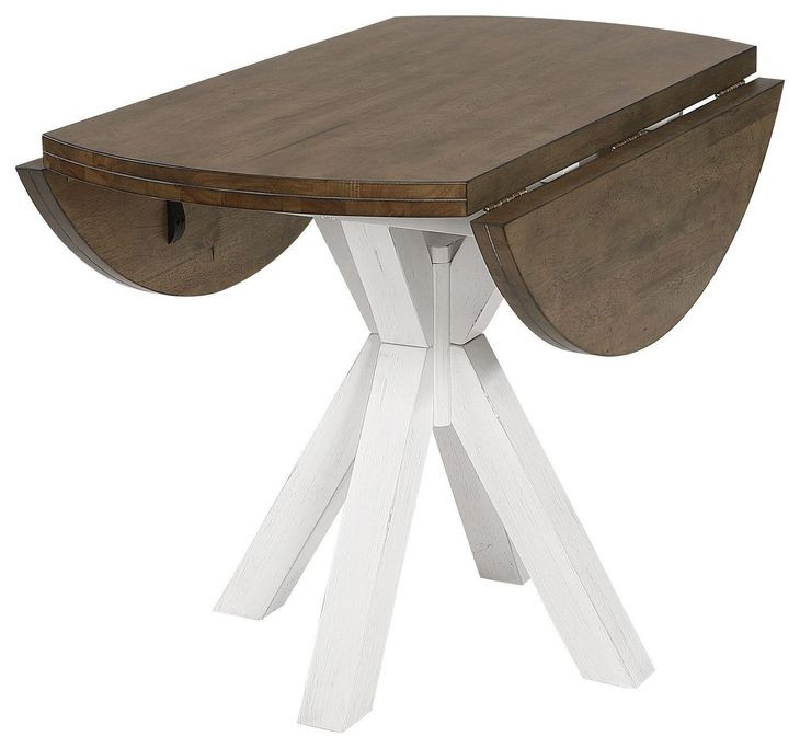 Ashford White and Brown 42" Round Extendable Drop Leaf Dining Table