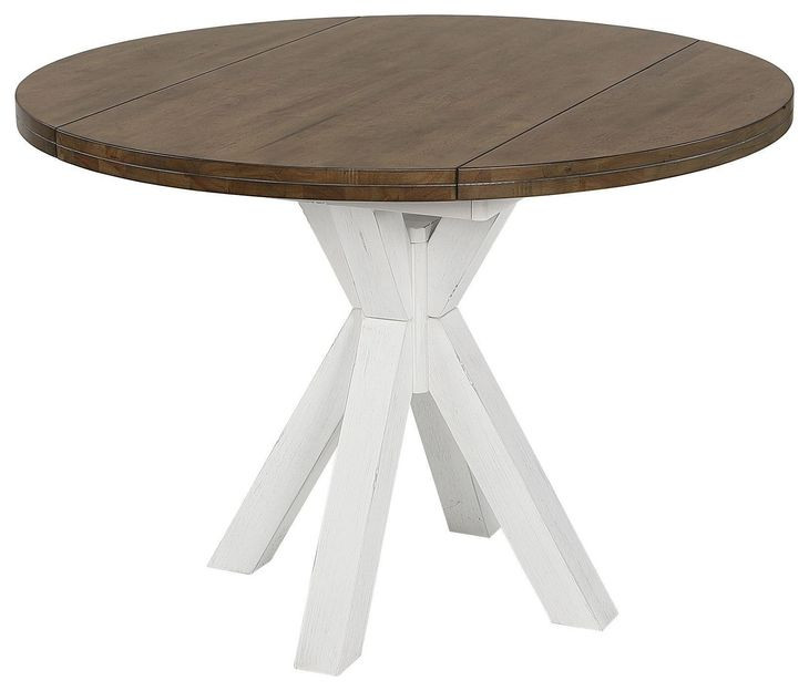 Ashford White and Brown 42" Round Extendable Drop Leaf Dining Table