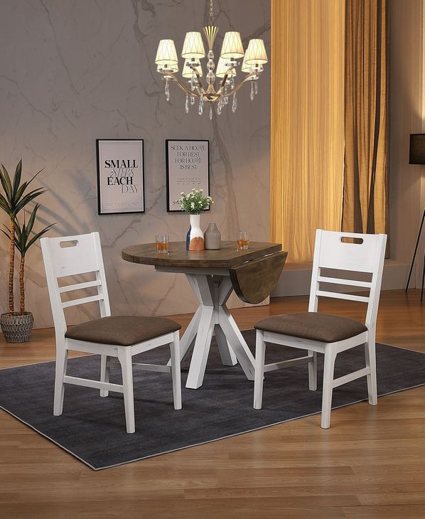 Ashford White and Brown 42" Round Extendable Drop Leaf Dining Table