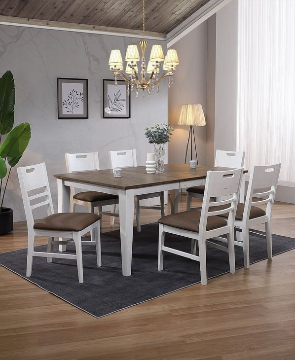 Ashford White and Brown Rectangular Extendable Dining Room Set