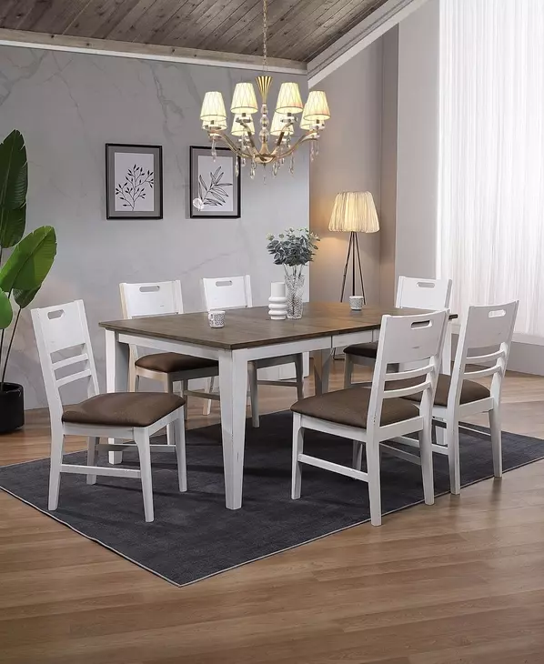 Ashford White and Brown 54" Rectangular Extendable Leg Dining Table