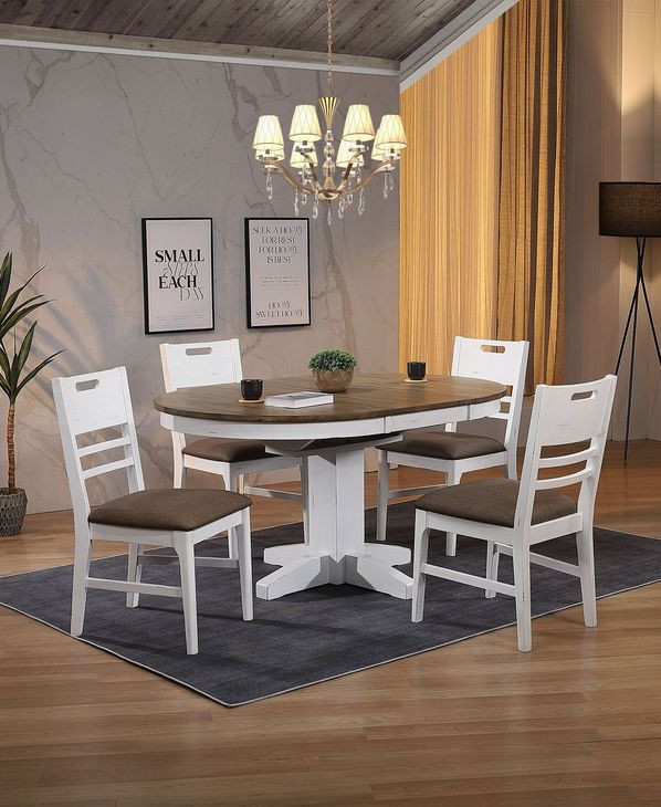 Ashford White and Brown 60" Round Extendable Dining Table