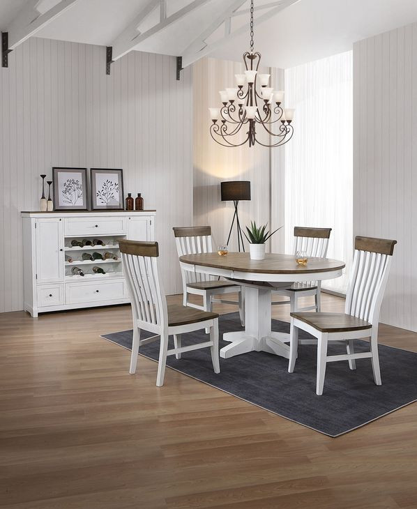 Ashford White and Brown 60" Round Extendable Dining Table