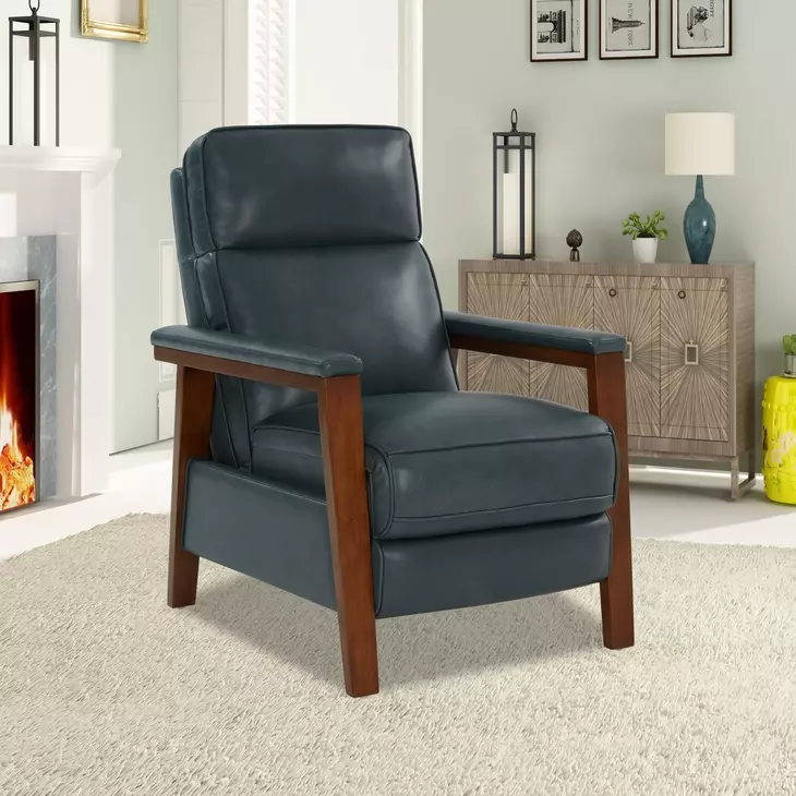 Ashland Roma Bluegray Leather Push Thru The Arms Recliner