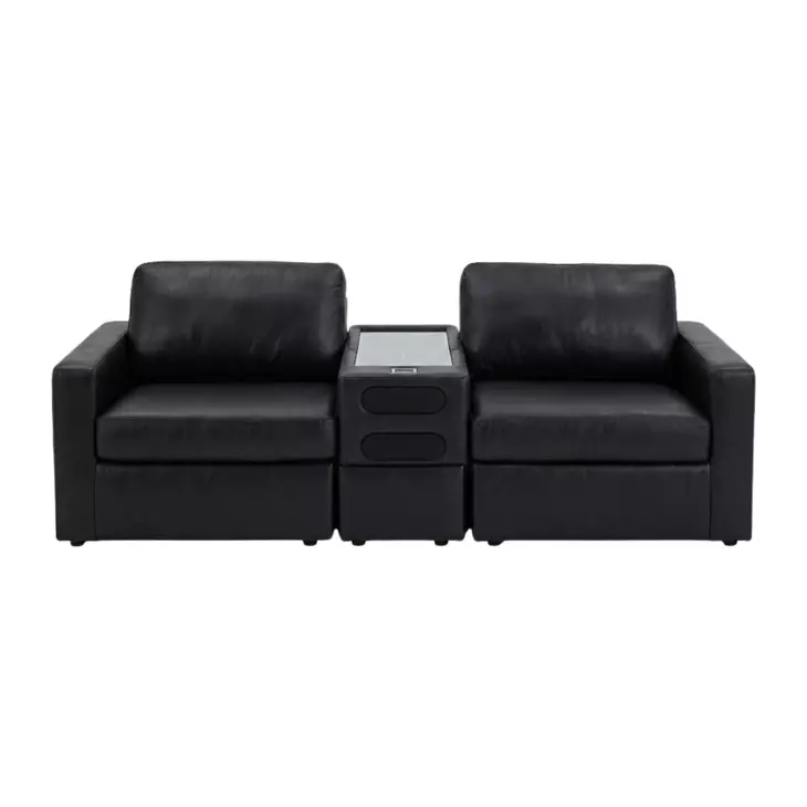 ModMax II Black Leather 3 Piece Sectional Loveseat with Audio Console