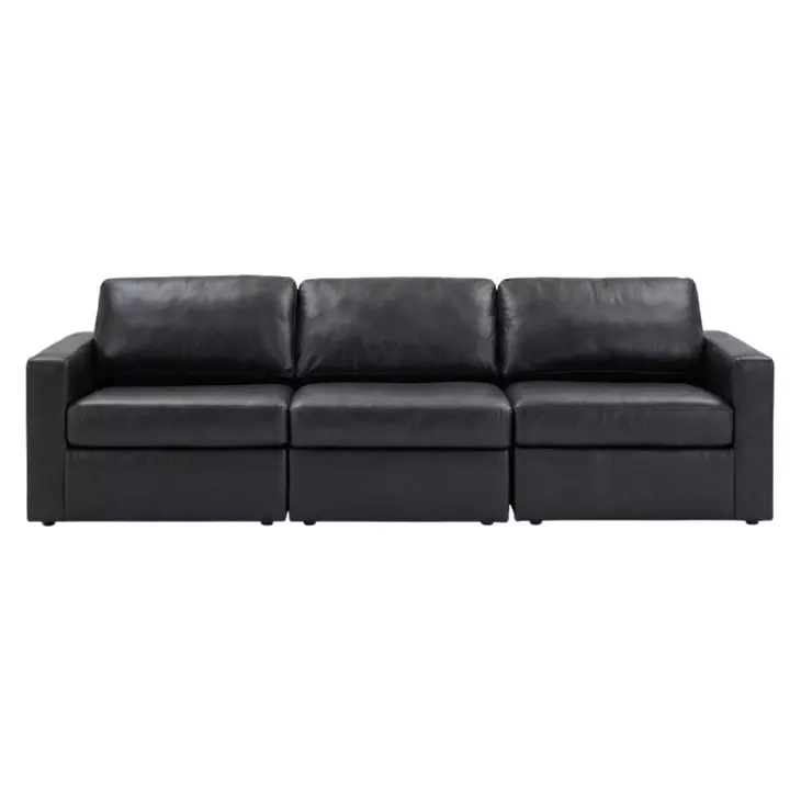 ModMax II Black Leather 3 Piece Modular 108" Sofa