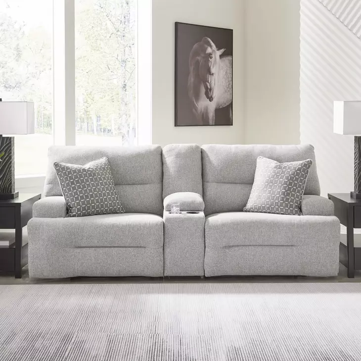 Acklen Place Pewter Performance Fabric 3 Piece Modular 97" Power Reclining Sectional with Console and USB Charging