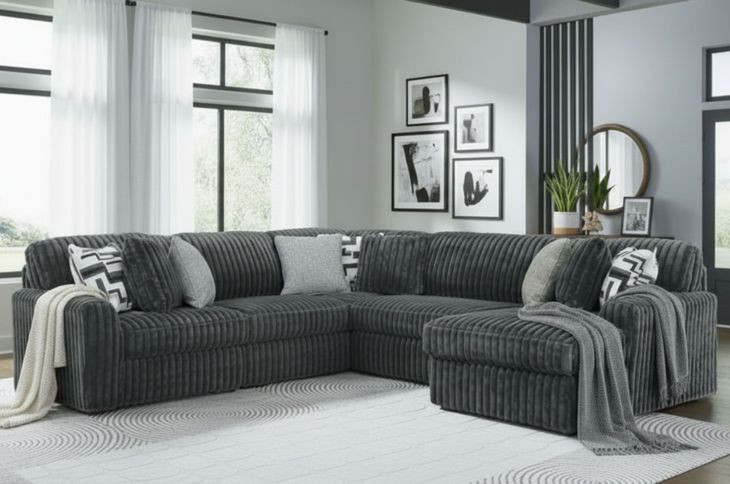 Midnight Madness Gunmetal 5 Piece RAF Chaise Sectional