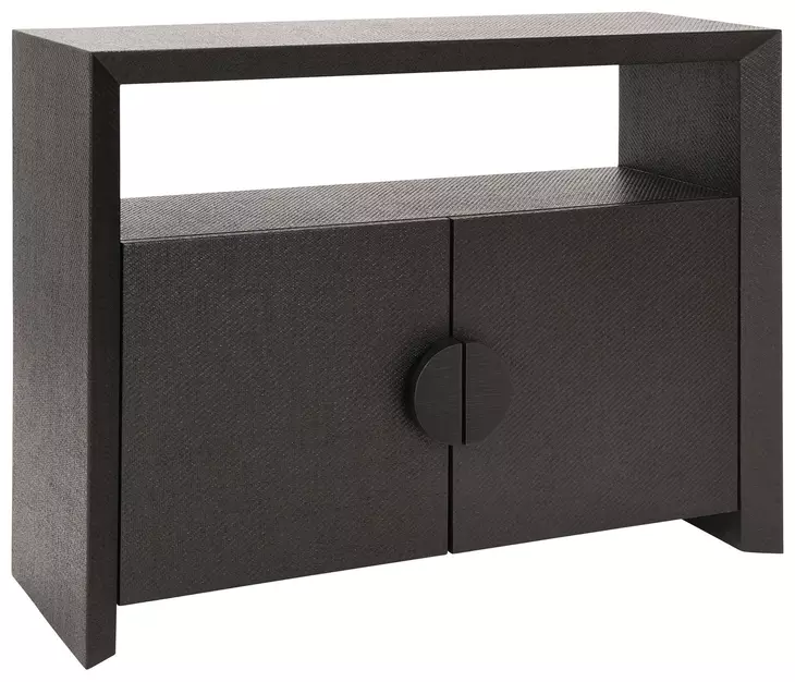 Aspen Black Painted Grasscloth 2 Door Sofa Table With Open Shelf