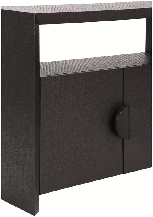 Aspen Black Painted Grasscloth 2 Door Sofa Table With Open Shelf